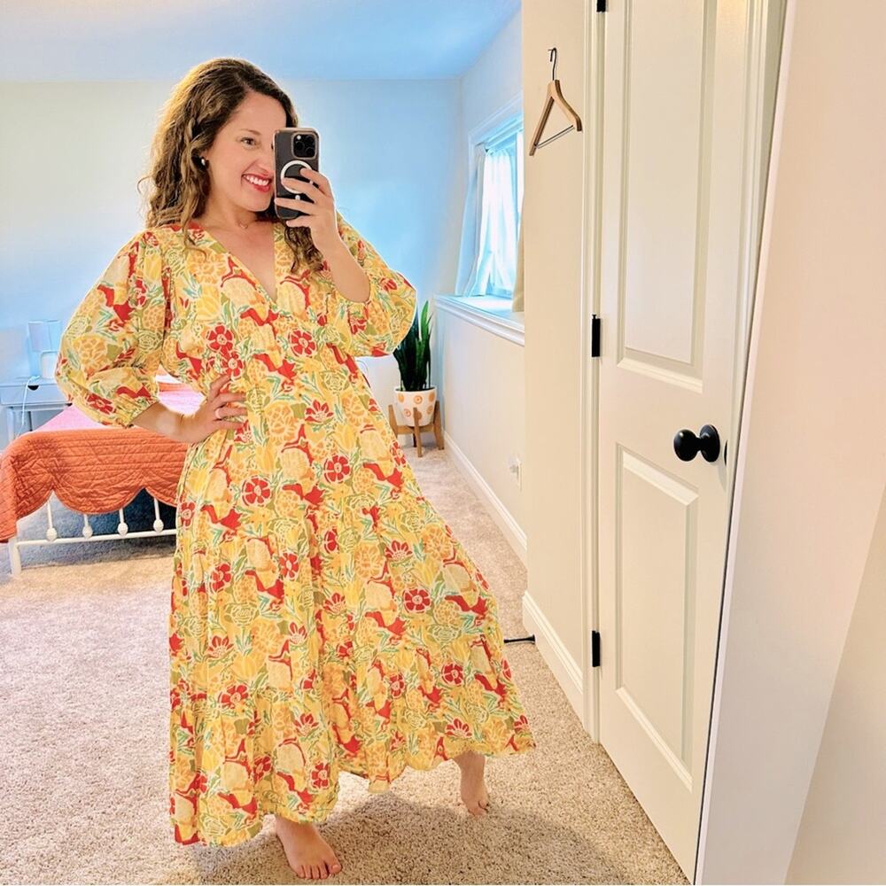 Tuckernuck Velvet by Graham & Spencer Yellow Orange Floral Cotton Maxi Dress S